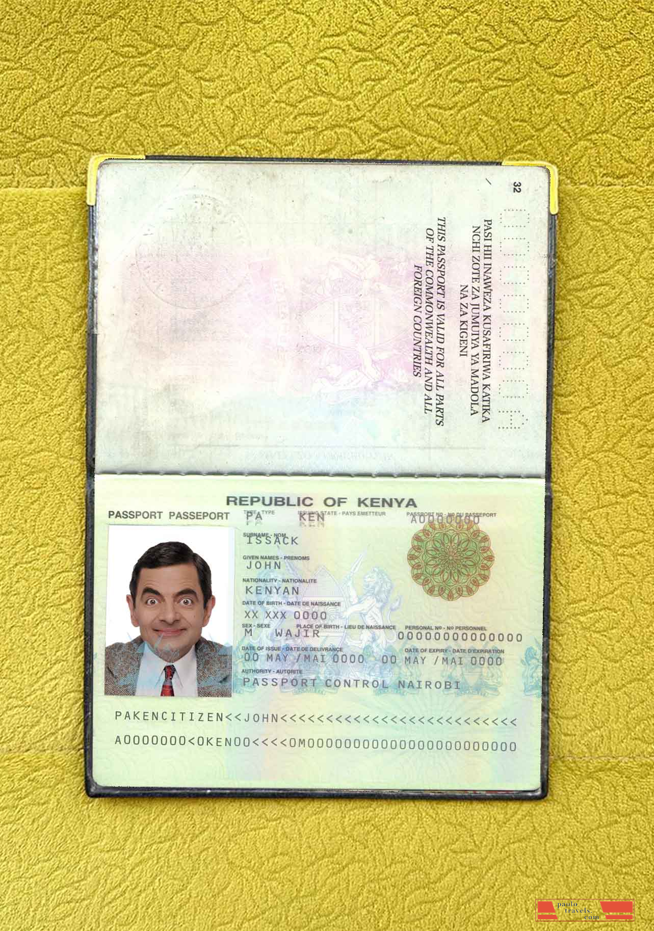 Kenya passport (2011 2019) photo look PSD template